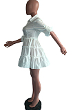 Yellow Casual Solid Color Long Sleeve Lapel Neck Single-Breasted Shirt Dress OMY0022-2