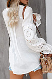 Blue Summer Chiffon Horn Sleeve V Collar Single-Breasted Loose Solid Colur Shirts MDO001-3