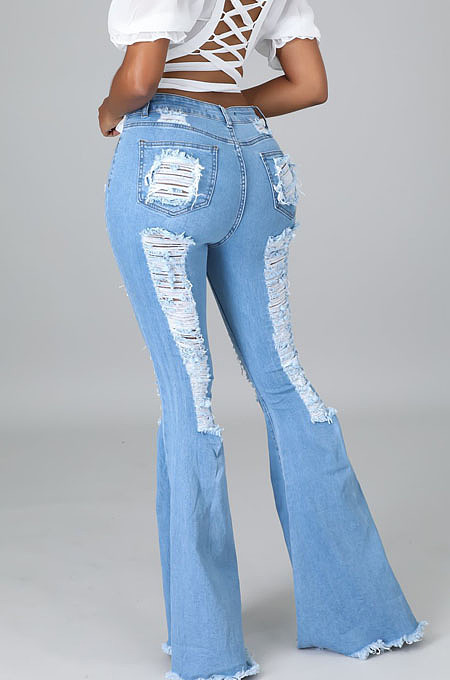 Blue Water Washing Hole High Waist Slim Fitting Flared Jean Pants LA3286-2
