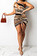 Brown Euramerican Women Sexy Club Dress One Shoulder Printing Hollow Out Mini Dress SH7278-2