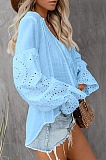 Black Summer Chiffon Horn Sleeve V Collar Single-Breasted Loose Solid Colur Shirts MDO001-2