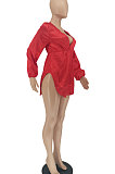 Black Women Sexy Club High Split Long Sleeve Solid Color Mini Dress SMY8108-2