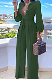 Rose Red Fashion Long Sleeve Lapel Collar Solid Color With Waistband Wide Leg Jumpsuits OMY80035-2