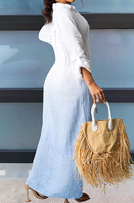 Green Women Gradient Cardigan Long Sleeve Mid Waist Irregular Long Dress T Shirt/Shirt Dress LD81037-2