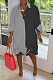 Black Casual Women Stripe Spliced Long Sleeve Lapel Neck Single-Breasted Loose Shirt Dress WY6839-3