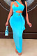 Sky Blue Euramerican Women Condole Blet Dew Waist Backless Bandage Pure Color Long Dress CY1324-1