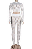 White Sexy Euramerican Bodycon Long Sleeve Hollow Out Fashion Long Pants Sets KA7189-1