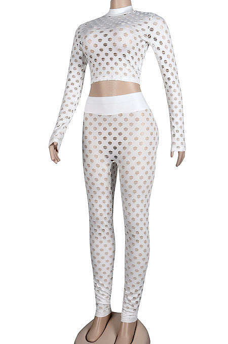 Brown Sexy Euramerican Bodycon Long Sleeve Hollow Out Fashion Long Pants Sets KA7189-4
