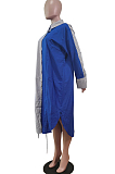 Blue Casual Women Stripe Spliced Long Sleeve Lapel Neck Single-Breasted Loose Shirt Dress WY6839-2