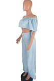Orange Causal Short Sleeve A Word Shoulder Strapless High Waist Wide Leg Pnats Jean Sets HXY8024-1