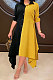 Yellow Fashion Casual Contrast Color Long Sleeve Turn-Down Collar Irregular Mid Dress T Shirt/Shirt Dress ML7455-1