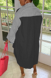 Blue Casual Women Stripe Spliced Long Sleeve Lapel Neck Single-Breasted Loose Shirt Dress WY6839-2