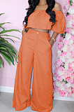 Orange Causal Short Sleeve A Word Shoulder Strapless High Waist Wide Leg Pnats Jean Sets HXY8024-1