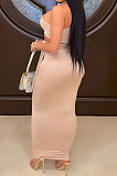 Black Euramerican Women Condole Blet Dew Waist Backless Bandage Pure Color Long Dress CY1324-2
