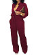 Wine Red Euramerican Women Sexy Pure Color Long Sleeve Tied Casual jumpsuits LD8602-5