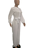 Blue Euramerican Women Sexy Pure Color Long Sleeve Tied Casual jumpsuits LD8602-4