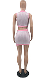 Pink Sexy Cotton Blend Sleeveless O Collar Crop Top Mini Skirt Two-Piece HMR6036 