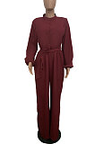 White Euramerican Women Sexy Pure Color Long Sleeve Tied Casual jumpsuits LD8602-1