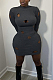 Gray Cotton Blend Sexy Hollow Out Long Sleeve O Collar Bodycon Solid Color Hip Mini Dress WY6834-1