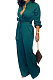 Green Euramerican Women Sexy Pure Color Long Sleeve Tied Casual jumpsuits LD8602-2