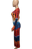 Multicolor Purple Women Tie Dye Ribber Positioning Printing Bodycon Long Sleeve Sexy Long Dress Q922-2