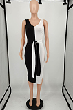 Light Blue Ribber Spliced V Neck Bandge Sexy Slit Slim Fitting Can Leak Shoulder Midi Dfess YM209-1