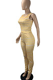 Black Women Fashion Casual Strap Printing Bodycon Sleeveless Tank Pants Sets ML7453-2