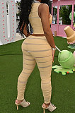 Black Women Fashion Casual Strap Printing Bodycon Sleeveless Tank Pants Sets ML7453-2