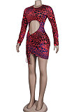 Orange Euramerican Women Sexy Long Sleeve Round Neck Crop Mini Dress KA7186-2