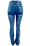Blue Euramerican Women Hole Water Washing Sexy Jeans Long Pants Q930