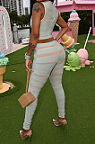 Light Blue Women Fashion Casual Strap Printing Bodycon Sleeveless Tank Pants Sets ML7453-3