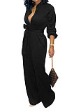 Wine Red Euramerican Women Sexy Pure Color Long Sleeve Tied Casual jumpsuits LD8602-5