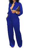 Wine Red Euramerican Women Sexy Pure Color Long Sleeve Tied Casual jumpsuits LD8602-5
