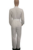 Blue Euramerican Women Sexy Pure Color Long Sleeve Tied Casual jumpsuits LD8602-4