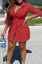 Red Simplee Lantern Sleeve Lapel Neck Double-Breasted Slim Fitting Small Suits ALS262-3