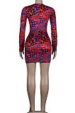 Red Euramerican Women Sexy Long Sleeve Round Neck Crop Mini Dress KA7186-1