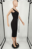 Pink Red Ribber Spliced V Neck Bandge Sexy Slit Slim Fitting Can Leak Shoulder Midi Dfess YM209-3