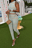 Light Blue Women Fashion Casual Strap Printing Bodycon Sleeveless Tank Pants Sets ML7453-3