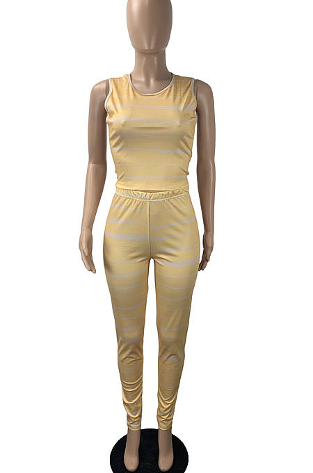 Black Women Fashion Casual Strap Printing Bodycon Sleeveless Tank Pants Sets ML7453-2