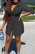 Black Simplee Lantern Sleeve Lapel Neck Double-Breasted Slim Fitting Small Suits ALS262-2