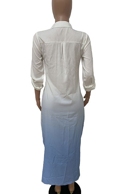 Green Women Gradient Cardigan Long Sleeve Mid Waist Irregular Long Dress T Shirt/Shirt Dress LD81037-2