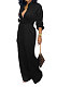 Black Euramerican Women Sexy Pure Color Long Sleeve Tied Casual jumpsuits LD8602-3