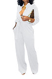 Blue Euramerican Women Sexy Pure Color Long Sleeve Tied Casual jumpsuits LD8602-4