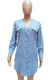White Women Long Sleeve V Neck Pure Color Shirts Single-Breasted Slim Fitting T Shirt/Shirt Dress WMZ0098-1