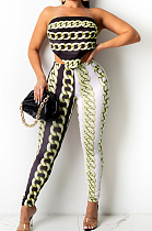 Light Green New Positioning Chain Printing Strapless Backless Tight Pants Two-Piece SZS8146-1