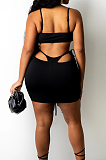 Red Night Club Pure Color Condole Belt Bandage Strapless Mid Waist Ruffle Drawsting Hip Skirts Two-Piece SZS8147-1