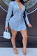 Blue Women Long Sleeve V Neck Pure Color Shirts Single-Breasted Slim Fitting T Shirt/Shirt Dress WMZ0098-4