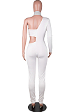 Red Euramerican Sequins One Sleeve V Neck Strapless Irregularity Hollow Out Solid Color Bodycon Jumpsuits SZS8153-2