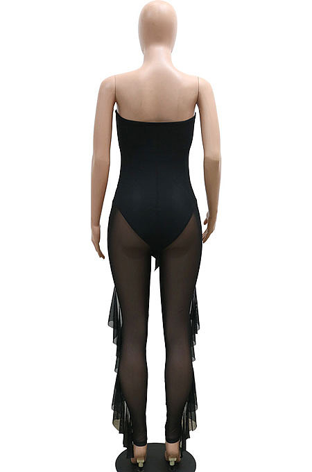 White High Waist Solid Color Polyester Mesh Strapless Backless Bodycon Jumpsuits YF9203-2