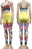 Sexy Women Fashion Printing Tight Condole Belt Backless Long Pants Sets YZ7034-3